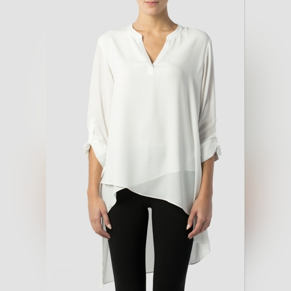 Chico's Ivory Roll Tab Long Sleeve Semi Sheer Tunic Blouse XL - Picture 2 of 8